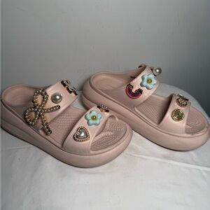 Crocs Pink Glam Jibbitz Sandals Casual Footwear